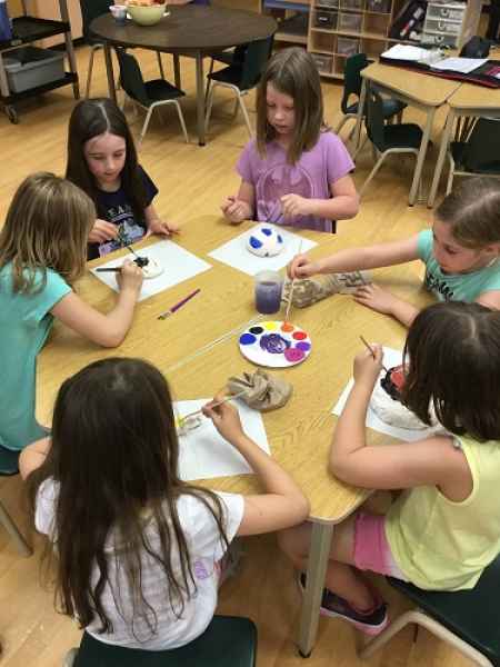 school-age girls painting